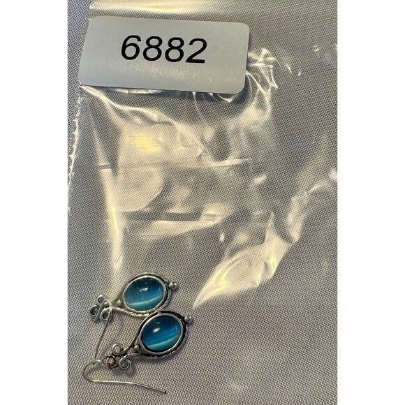 Silver Filigree Teardrop Earrings Blue Cat’s Eye Glass Boho Vintage Style Jewelr - Picture 4 of 4